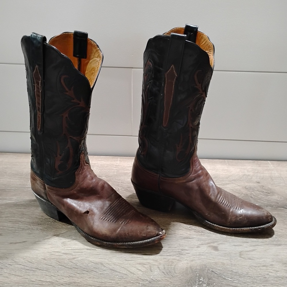 Lucchese Classics Handmade Brown Leather Cowboy Boots Mens 9.5C Western Two Tone